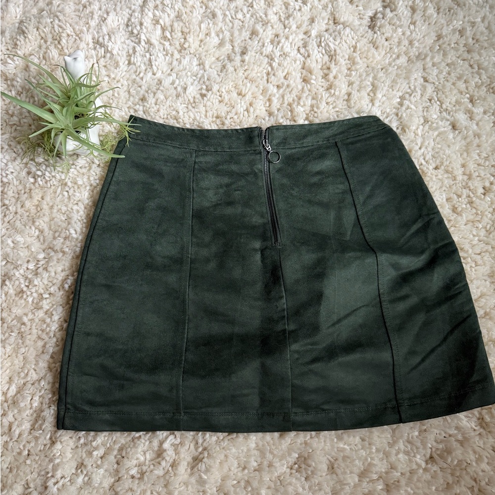 Old Navy Forest Green Faux Suede Front-Zip A-Line Mini Skirt